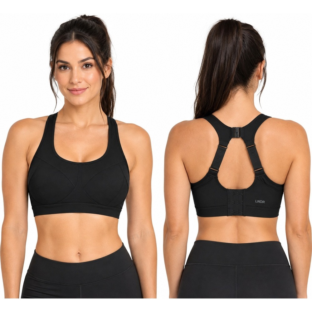 LNDR Sports Bra Women 32E Black Excellent High Impact Racerback DELT01/7074